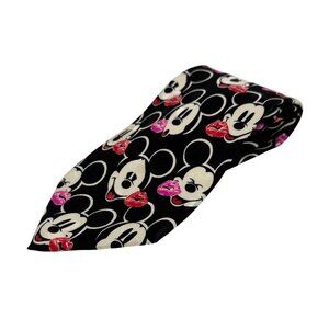 Vintage Disney Mickey Mouse Faces & Lips Black Neck Tie Silk Made in Korea